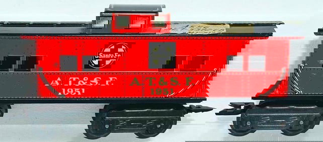 Marx Postwar O Gauge AT&SF Santa Fe red metal Litho 8 Wheel Caboose Factory Archives