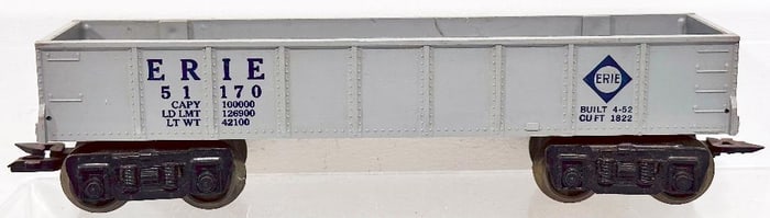 Marx Postwar O Gauge Erie Gray plastic 8 wheel Hopper Car Factory Archives