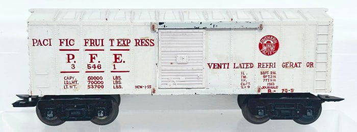 Marx Postwar O Gauge Pacific Fruit Express White 8 Wheel Refrigerator Car Factory Prototype