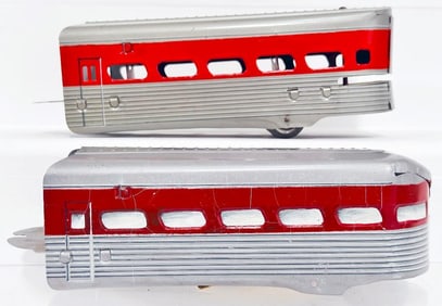 Marx Postwar O Gauge Streamliner silver and red Window Trim Passenger Car X2 Factory Prototypes