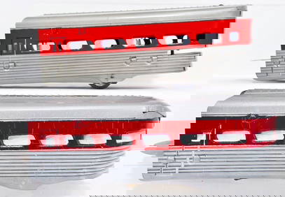 Marx Postwar O Gauge Streamliner silver and red Window Trim Passenger Car X2 Factory Prototypes (1 of 6)