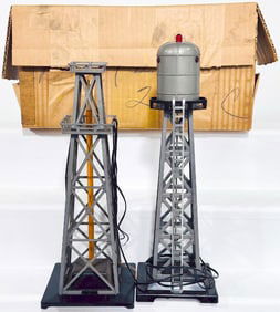 Marx Postwar O Gauge Water Tower Factory Prototype and Oil Derrick Factory Prototype