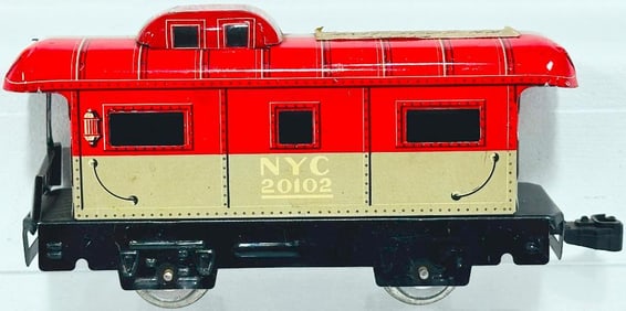Marx Postwar O Gauge NYC gray and red four-wheel Tin Caboose Factory Archives