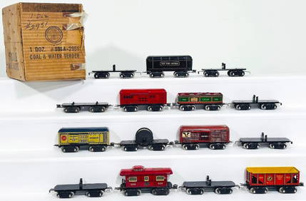 Marx Prewar O Gauge Fourteen (14) Assorted 8 Wheel Freight Cars and One (1) 8 Wheel N.Y.C. Tender (1 of 9)