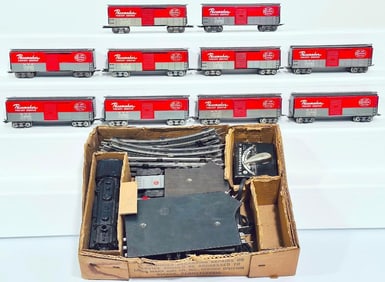 Marx Postwar O Gauge Ten (10) Assorted New York Central 8 Wheel Box Cars/400 Black Loco Freight Set