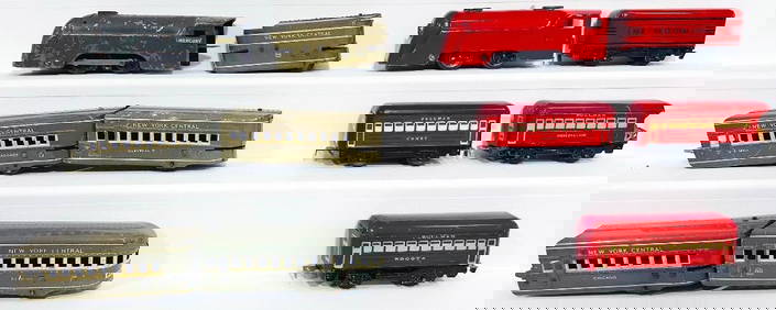 Marx Prewar O Gauge gray Mercury Black Locomotive and NYC Tender and Four (4) N.Y.C. Streamliner Car (1 of 19)