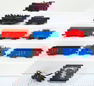 Marx Postwar O Gauge 490 plastic Locomotive and Tender/588 NYC Switcher/Six Assorted 4 wheel Cars