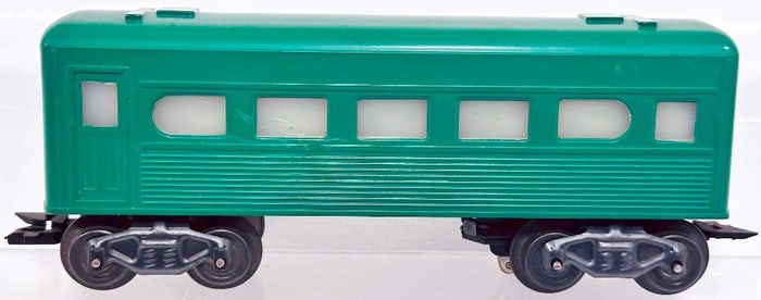 Marx Postwar O Gauge 8 wheel green plastic Pullman Car Factory Prototype