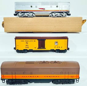 Lionel Postwar O Gauge 2363C Illinois Central B Unit/2345C Santa Fe B Unit/3672 Bosco Milk Car
