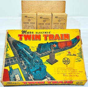 Marx Postwar O Gauge #3936 Twin Train New York Central Diesel and Black Locomotive Freight Set
