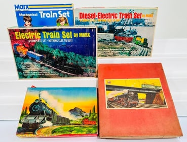 Marx Postwar O Gauge Assorted Toy Train Freight Sets/Distiler Tin Freight Set/Wide TMC Freight Set