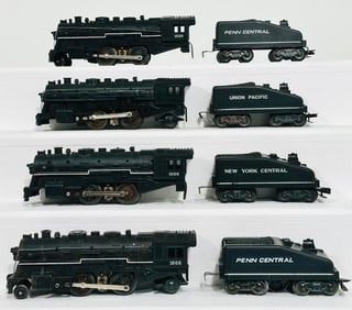 Marx Postwar O Gauge Four (4) Assorted 1666 black plastic Locomotives and Tenders