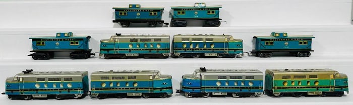 Marx Postwar O Gauge Baltimore and Ohio Diesel Units and Four (4) Assorted Cabooses