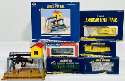 American Flyer Lionel Modern S Gauge #787 Log Loader Boxed and Five (5) Assorted Freight Cars