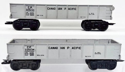 Marx Postwar O Gauge Canadian Pacific gray Hopper X2 Factory Prototypes