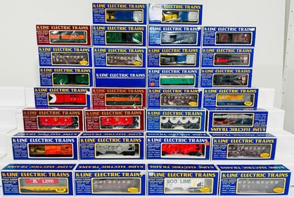 K-Line Modern O Gauge Thirty (30) Assorted Freight Cars Boxed