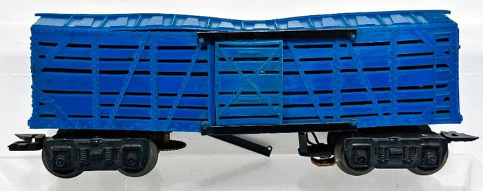 Marx Postwar O Gauge blue plastic 8 wheel Cattle Car that makes noises Factory Prototype