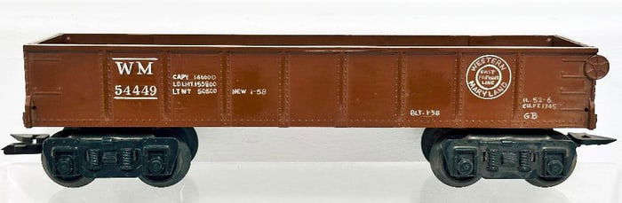 Marx Postwar O Gauge Western Maryland brown plastic 8 wheel Gondola Factory Prototype