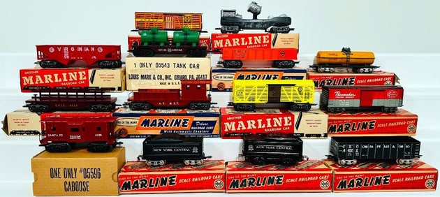 Marx Postwar O Gauge Two (2) Tenders and Twelve (12) Assorted New Stock Freight Cars Boxed