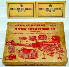 Marx Postwar O Gauge 4355 Locomotive Freight Set and one pair remote-control Electric Switches Boxed
