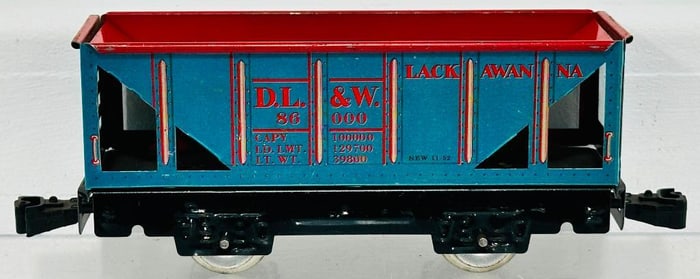 Marx Postwar O Gauge Lackawanna blue and red Hopper Factory Archives