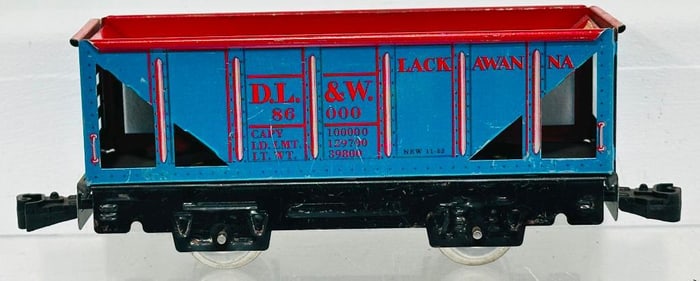 Marx Postwar O Gauge Lackawanna blue and red Hopper Factory Archives