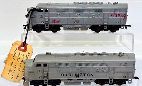 Marx Postwar HO Scale Burlington Diesel A-Unit and Unmarked Diesel A-Unit Factory Prototypes