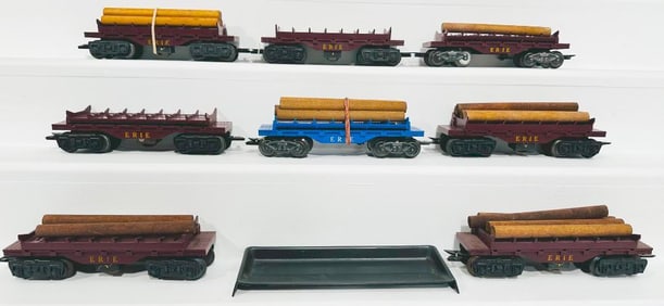 Marx Postwar O Gauge Eight (8) Assorted plastic 8 wheel Log Cars