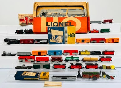 Lionel and Marx Postwar HO Scale Assorted Freight Cars and Engines and HO Marx Transformer