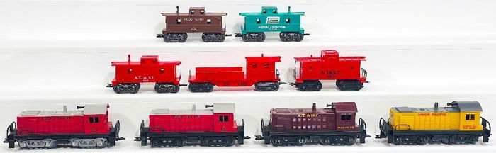 Marx Postwar O Gauge Four (4) Assorted Switchers and Five (5) Freight Cars