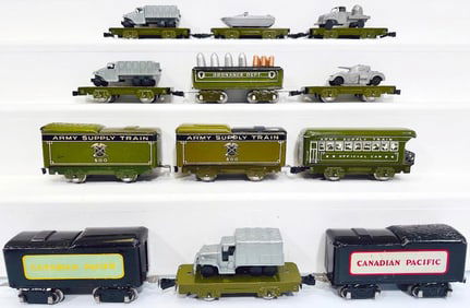 Marx Prewar Postwar O Gauge Four (4) Assorted Army and CP Tenders/Army Supply Train Official Car and