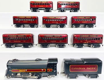 Marx Prewar O Gauge 3000 Canadian Pacific Locomotive Passenger Set