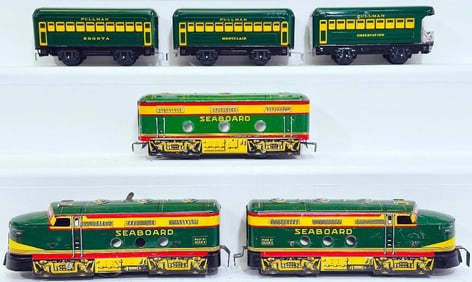 Marx Postwar O Gauge Seaboard A – B – A Diesel Units and Three (3) Passenger Cars