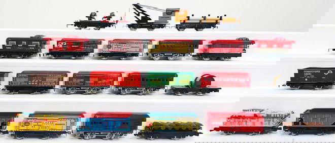Marx Prewar and Postwar O Gauge Fifteen (15) Assorted Freight Cars and Three (3) Passenger Cars
