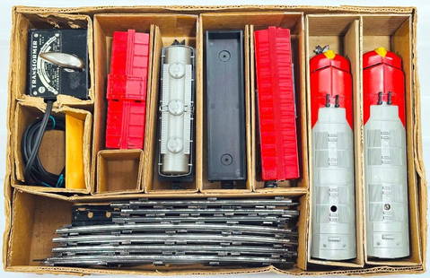 Marx Postwar O Gauge Outfit No. 44256 Santa Fe A – A Freight Set Boxed: Marx Postwar O Gauge Outfit No. 44256 Santa Fe A – A Freight Set Boxed, including 1095 Santa Fe A – A Diesel Units, 147815 Rock Island Box Car, 51170 Erie Gondola, 284 UTLX Tank Car and 44