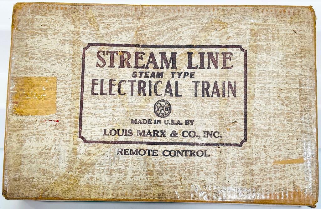 Marx Postwar O Gauge Outfit No. 5954 4591 Locomotive Freight and Passenger Set Boxed: Marx Postwar O Gauge Outfit No. 5954 4591 Locomotive Freight and Passenger Set Boxed, including 591 0 – 4 – 0 Locomotive, 557 NYC Tender, 4489 BAR Box Car, 28500 LV Gondola, 20102 NYC Cabo
