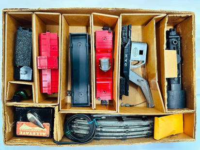 Marx Postwar O Gauge Outfit No. 9628 Allstate 666 Locomotive Freight Set Boxed: Marx Postwar O Gauge Outfit No. 9628 Allstate 666 Locomotive Freight Set Boxed, including 666 2-4-2 Locomotive, Santa Fe Tender, NYC Crane, 5561 WECX Floodlight Car, 5117 Erie Gondola and 4427 Santa F