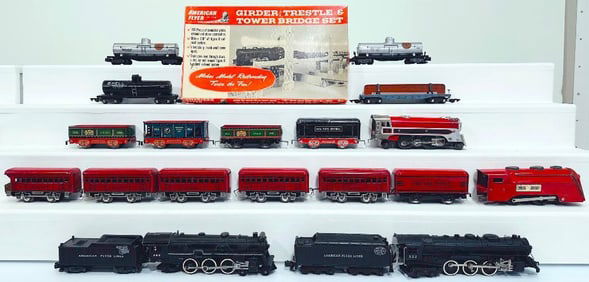 American Flyer Postwar S Gauge No. 748 Girder, Trestle and Tower Bridge Set and Assorted Freight Car