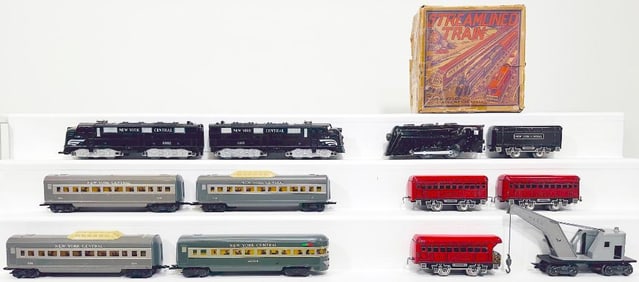 Marx Postwar O Gauge Outfit No. 44166 New York Central Passenger Set/NYC Prewar Marx Streamliner Set