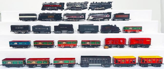 Marx Prewar and Postwar Six (6) Assorted Locomotives and Tenders/Fourteen (14) Assorted Freight Cars