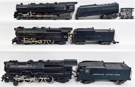 American Flyer Prewar 3/16s" Gauge 313 PRR Locomotive and Tender/312 Pennsylvania Locomotive/Tender