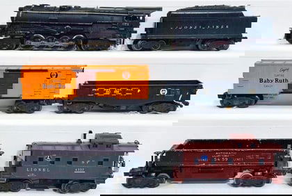 Lionel Postwar O Gauge 671 Steam Locomotive and 4571W Tender with 4454 Baby Ruth Car, 5459 Car