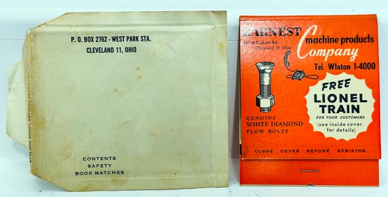 Lionel Postwar Advertising Matches from Earnest Machine Product