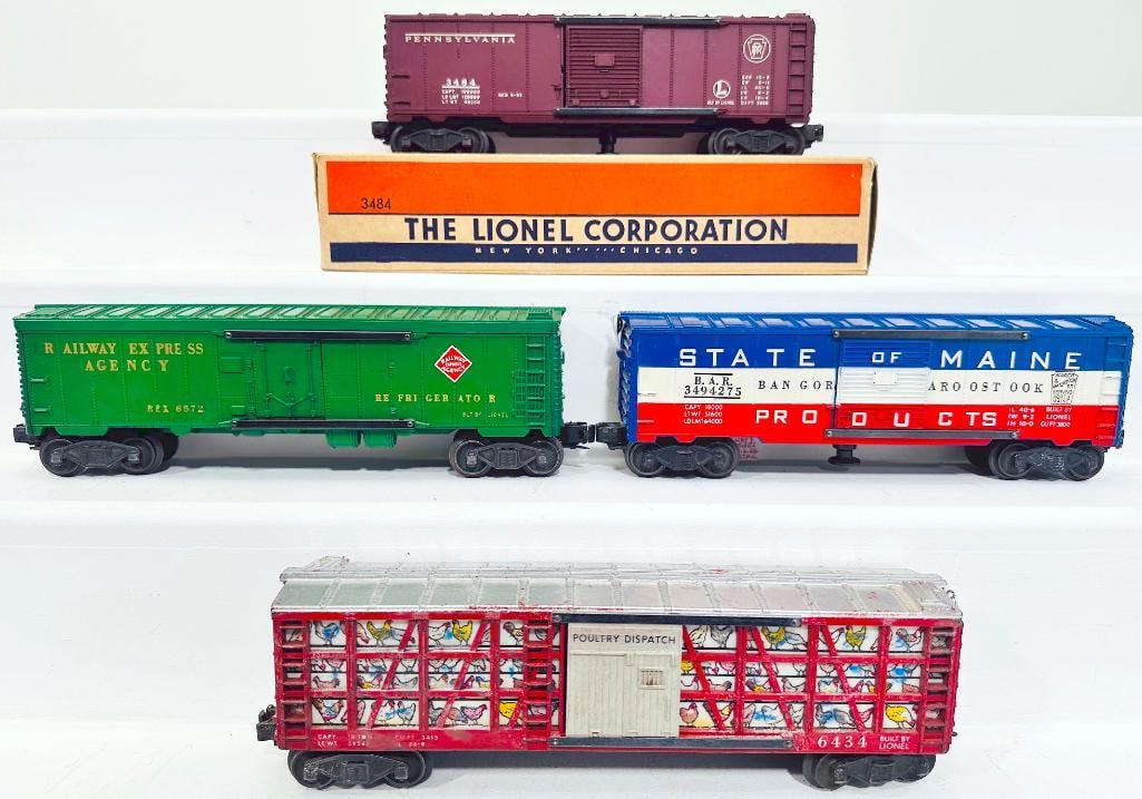 Lionel Postwar O Gauge 3484 Operating Box Car-6572 REA Box Car-3494 State of Maine-6434 Poultry Car (1 of 7)