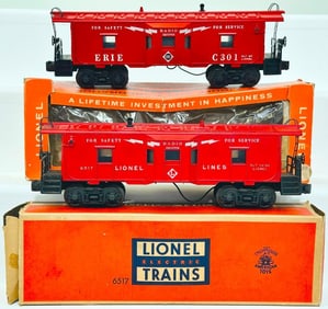 Lionel Postwar O Gauge 6517 Bay Window Caboose and 6517 Erie Bay Window Caboose