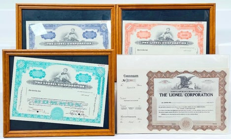 Lionel Postwar Assorted The Lionel Corporation Stock Certificates