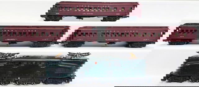 Lionel Postwar O Gauge 2332 dark green 5 stripe GG1 with 2625 Manhattan/2625 Irvington/2625 Madison