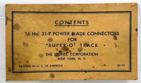 Lionel Postwar O Gauge Operating Packet Only for Super- O Track 16 No. 31 - 7 Power Blade Connectors