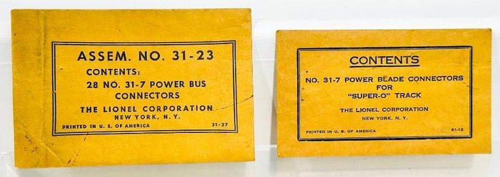 Lionel Postwar O Gauge Assembly No. 31 - 23 Operating Packet Only/ No. 31 - 7 Operating Packet Only