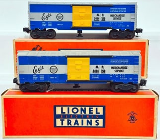 Lionel Postwar O Gauge 3494 - 150 Missouri Pacific Operating Box Car and 3494 - 150 Missouri Pacific